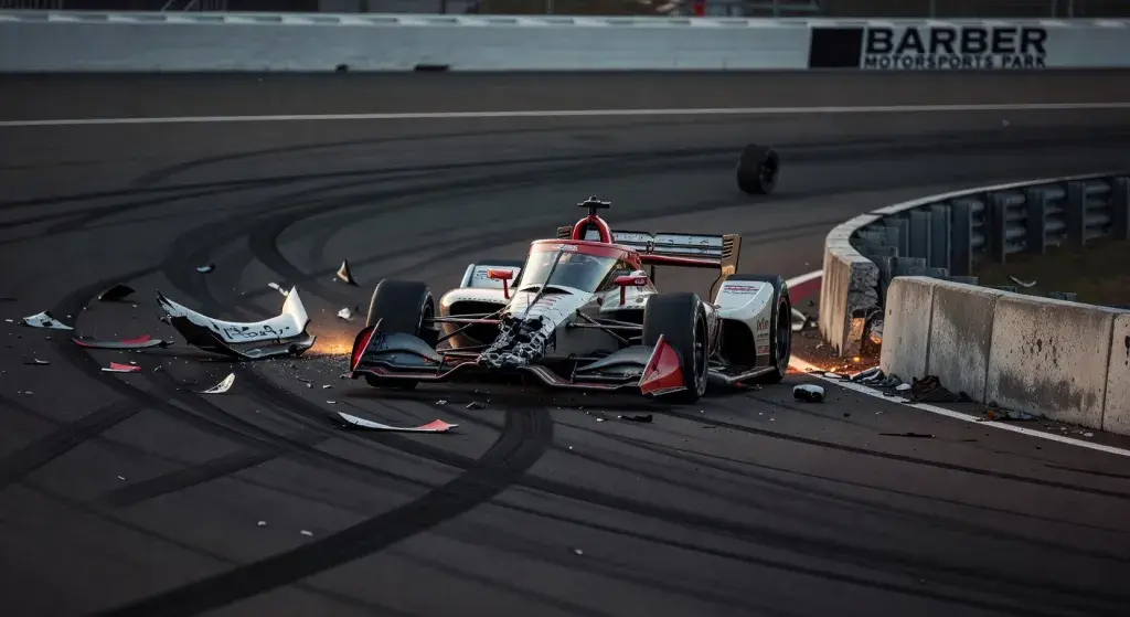 Scott McLaughlin walks away unhurt from heavy practice crash at Barber Motorsports Park
